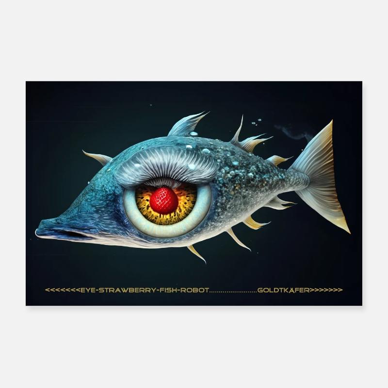 poster Eye-strawberry-fish-robot goldtkäfer - Poster 60x40 cm - Weiß