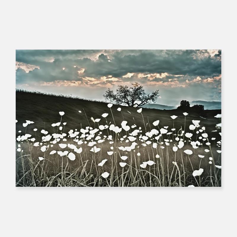 Paysage #004 Fleurs Blanches - Poster 60 x 40 cm - blanc