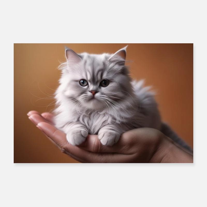 Minitiger auf der Hand - Poster 60x40 cm - Weiß