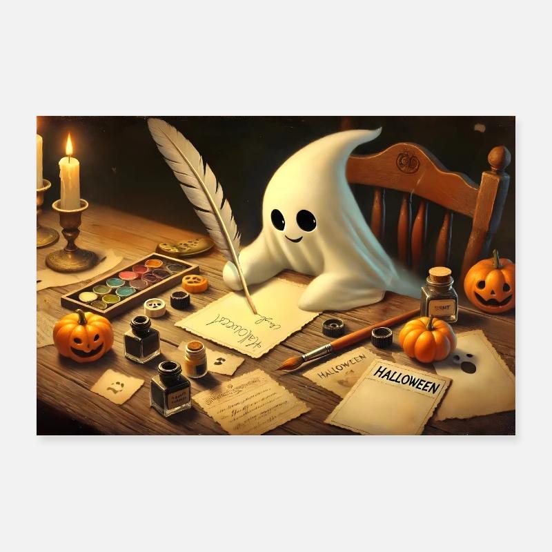 charming ghost writing halloween invitations Poster 24" x 16" (60x40 cm)
