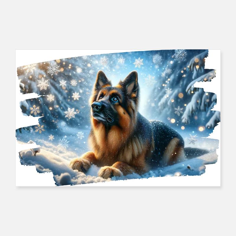 Deutscher Schäferhund in einer magischen Winterlandschaft Poster 60x40 cm