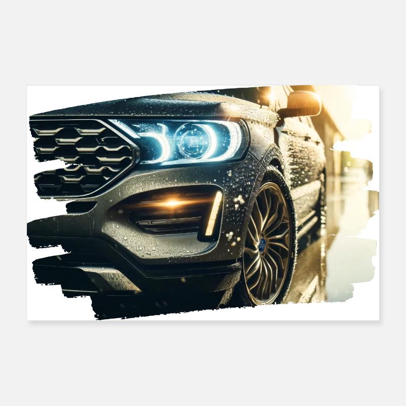 Voiture de luxe moderne dans le reflet de la pluie Poster 60 x 40 cm