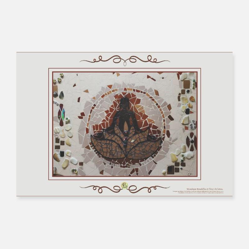 Bouddha et fleur de lotus, format paysage - Poster 60 x 40 cm - blanc