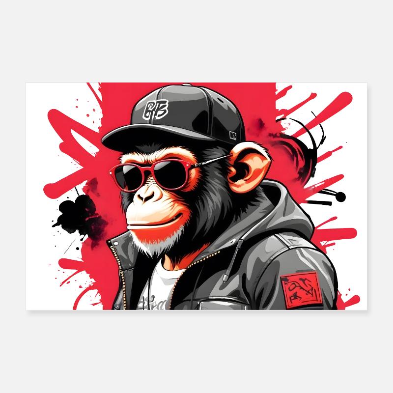 Singe cool avec lunettes de soleil et casquette Poster 60 x 40 cm