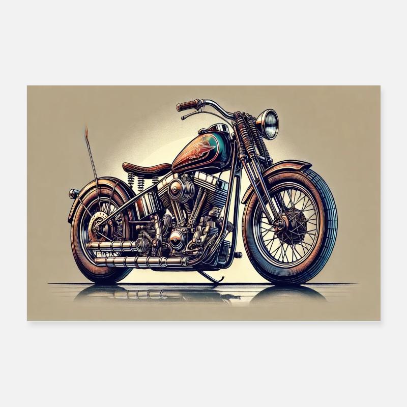 Glowing Vintage Motorcycle Chopper Poster 24" x 16" (60x40 cm)