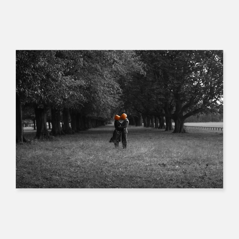 Silhouetted Pumpkin Couple Under Tree Canopy Poster 24" x 16" (60x40 cm)