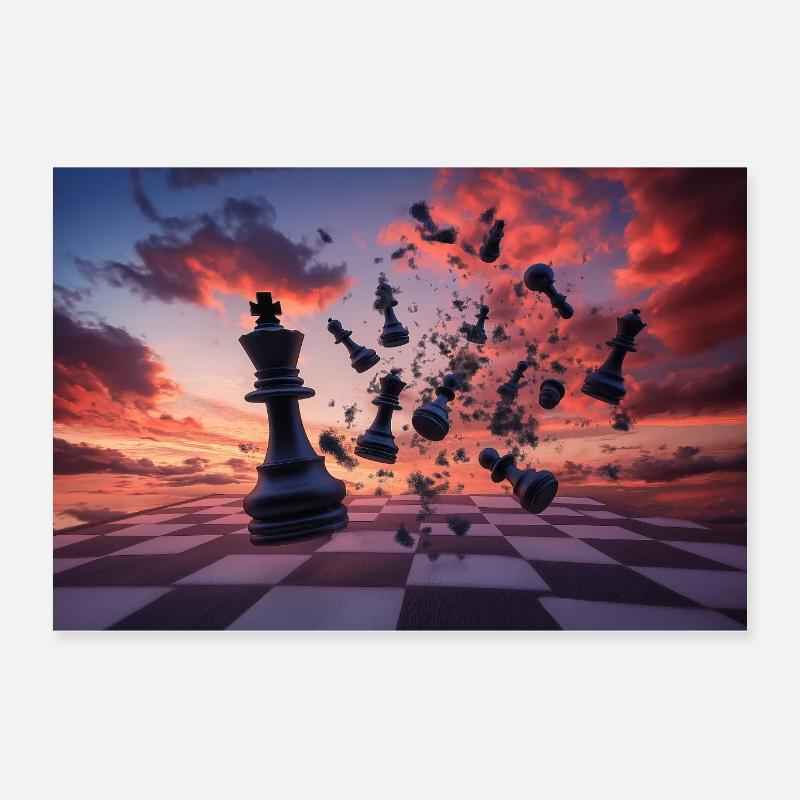 Des pièces d’échecs dans la tempête des couleurs Poster 60 x 40 cm
