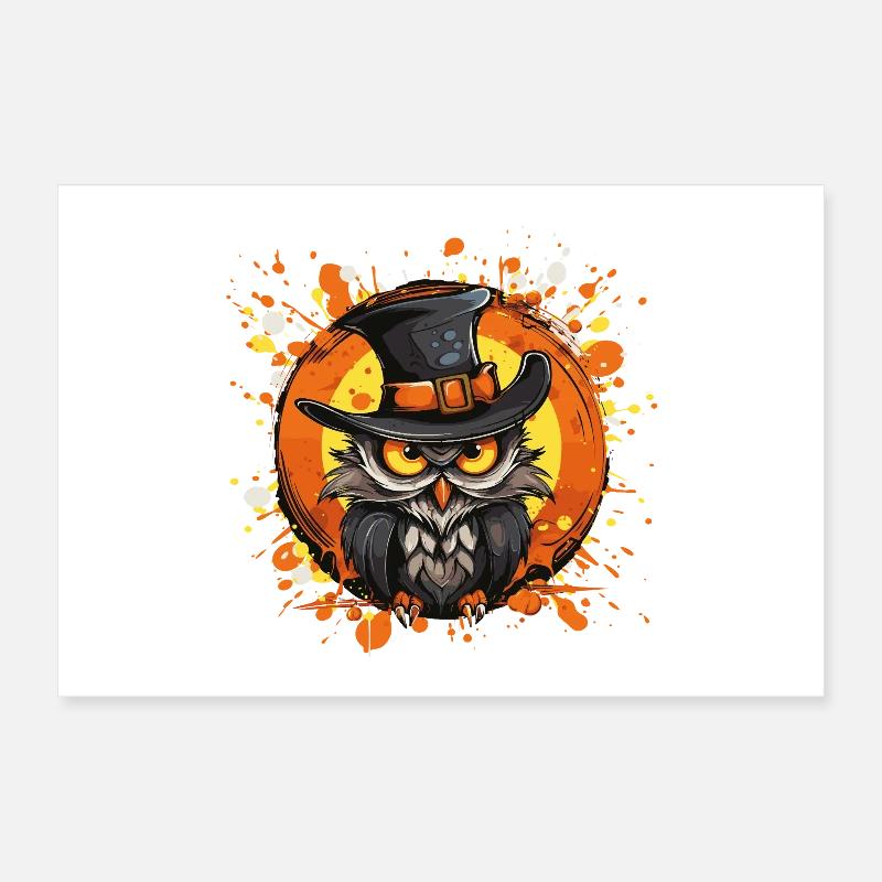 Owl Hat Halloween Splatter Poster 24" x 16" (60x40 cm)