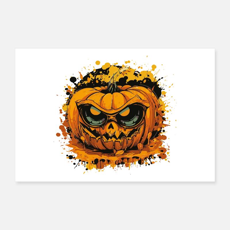 Visage de citrouille sinistre dans le style d’éclaboussures de couleur Poster 60 x 40 cm