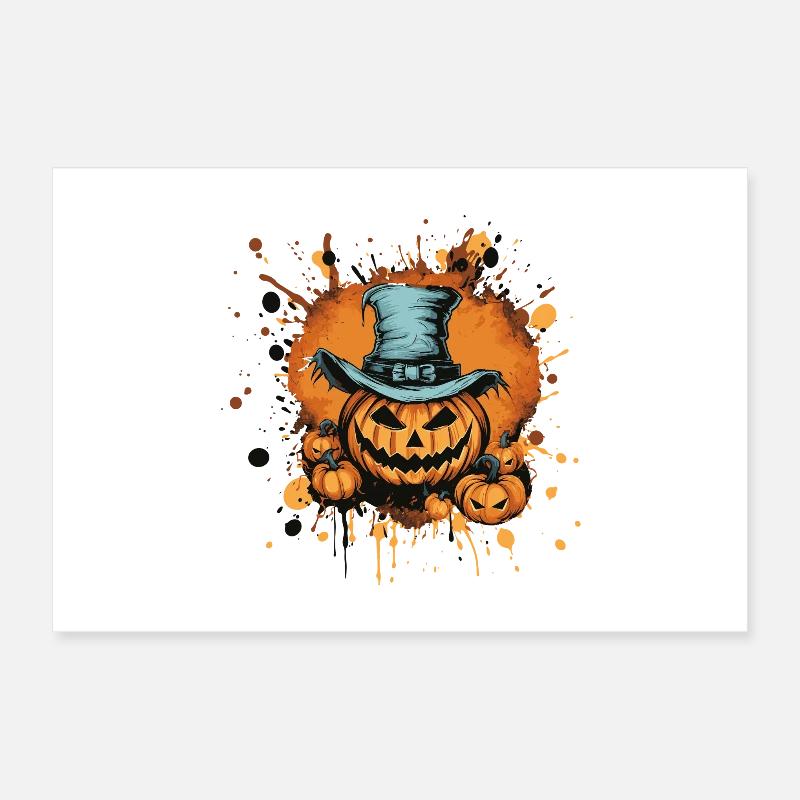 Visage de citrouille en chapeau haut de forme Poster 60 x 40 cm