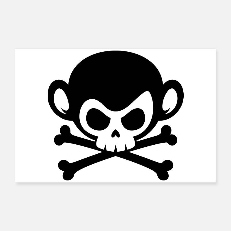 Skull monkey with crossed bones Poster 24" x 16" (60x40 cm)