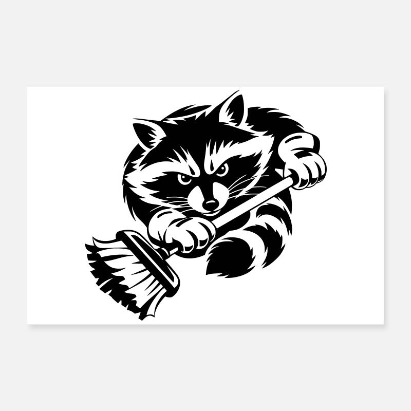 Waschbär mit Wischmopp – Putzprofi Poster 60x40 cm