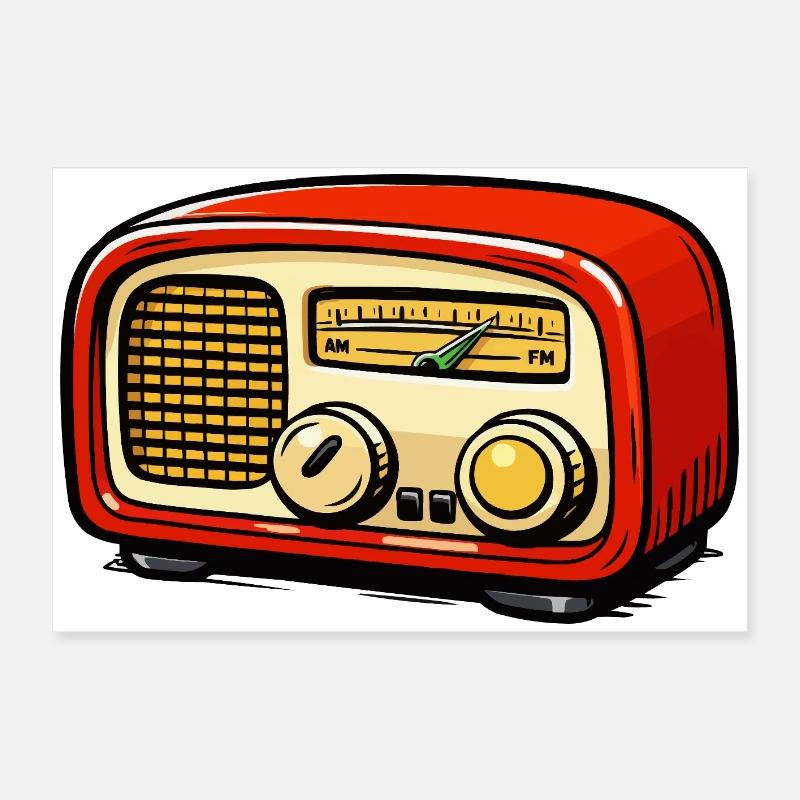 Rotes Retroradio Illustration Poster 60x40 cm