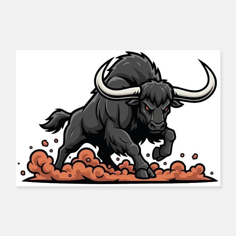 Buffle Noir Charge Mascotte Buffalo Power Poster 60 x 40 cm