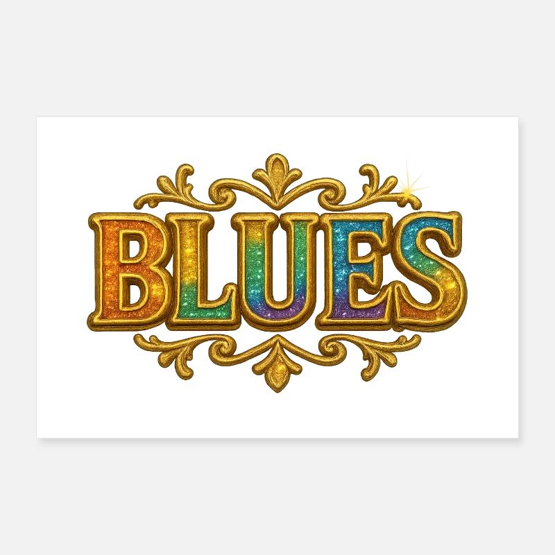 Blues with gold border and gradient Poster 24" x 16" (60x40 cm)