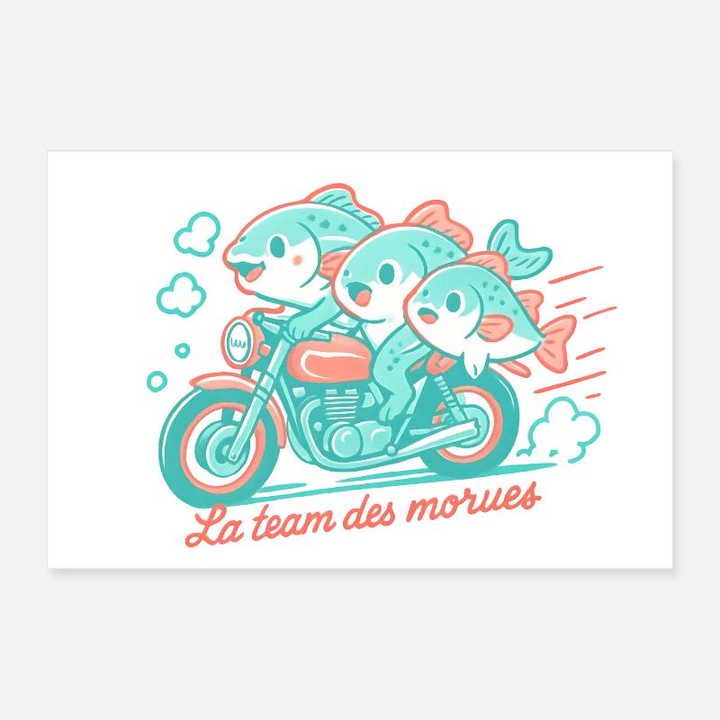 Turquoise cod on a motorcycle Poster 24" x 16" (60x40 cm)