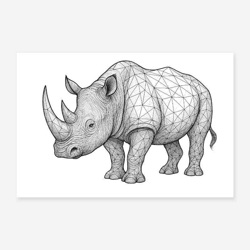 Nashorn Wireframe Muster Poster 60x40 cm