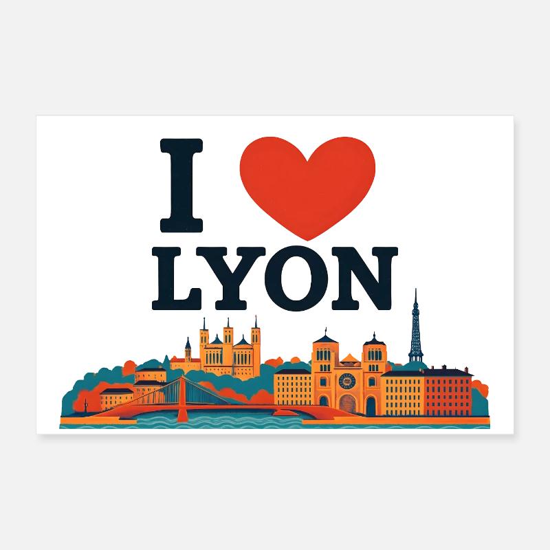 I Love Lyon – Colorful Skyline Poster 24" x 16" (60x40 cm)