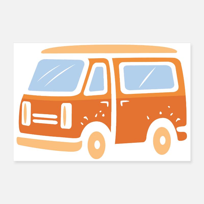 Retro Camper Van Cartoon Illustration Poster 60x40 cm