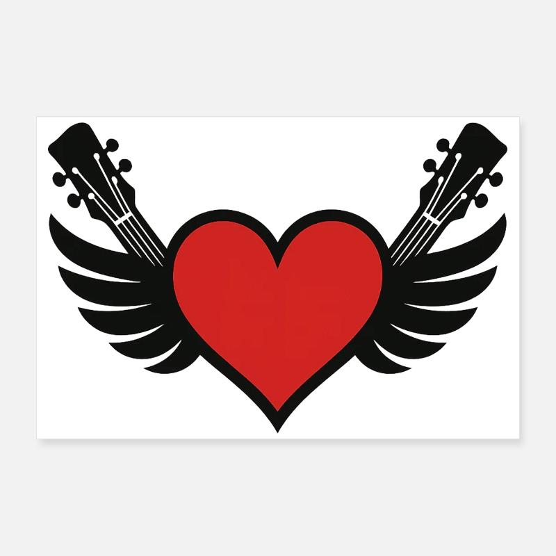 Coeur avec piano à queue et guitares Poster 60 x 40 cm