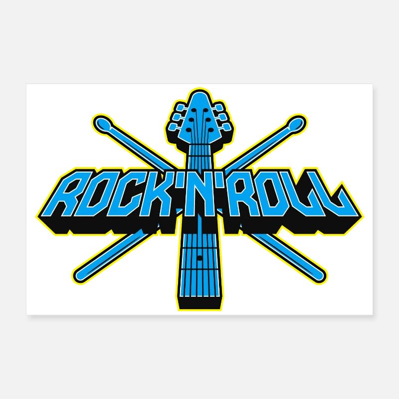 Rock'n'Roll-Gitarre und Drumsticks 3D-Logo Poster 60x40 cm
