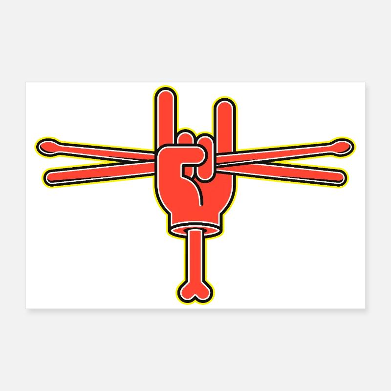 Cartoon Hand With Drumsticks Poster 24" x 16" (60x40 cm)