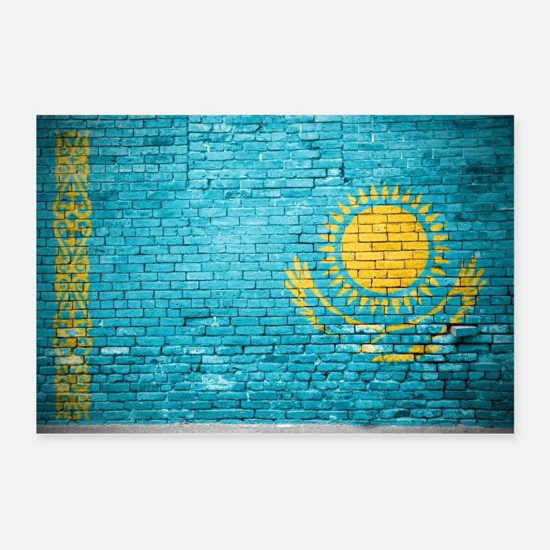 Kazakhstan brick wall flag graffiti poster Poster 24" x 16" (60x40 cm)