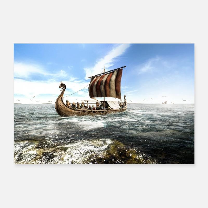 Wikinger Schiff auf See Blauer Himmel Geschenk Poster 60x40 cm