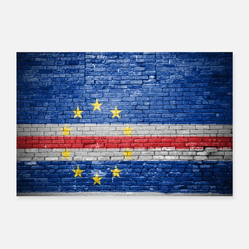 Mur de briques avec drapeau du Cap-Vert graffiti Poster 60 x 40 cm