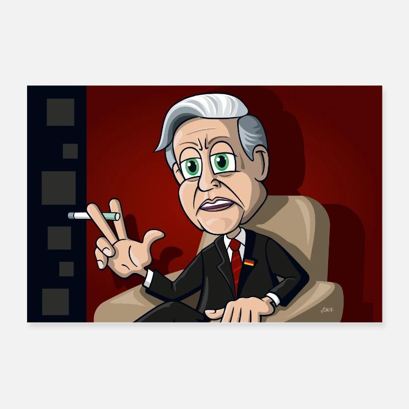 Komisk pop-kunst portræt Helmut Schmidt - Poster 60x40 cm - hvid