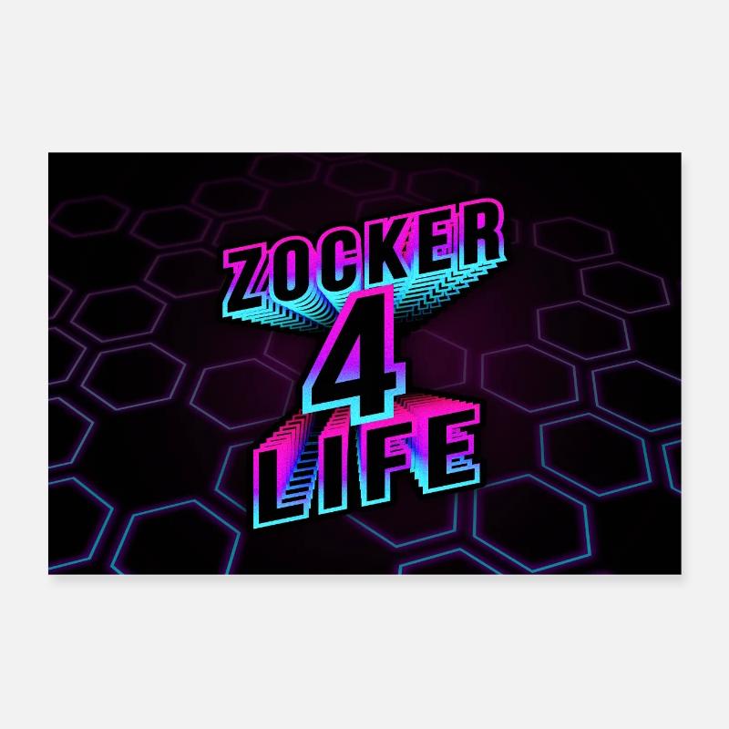 zocker 4 life neon 3d poster - Poster 60x40 cm - Weiß