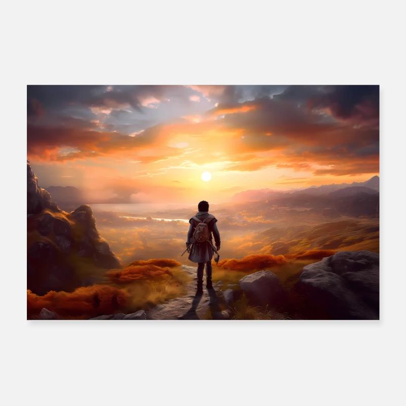 Ein Junge auf dem Weg in sein erstes Abenteuer - Poster 60x40 cm - Weiß