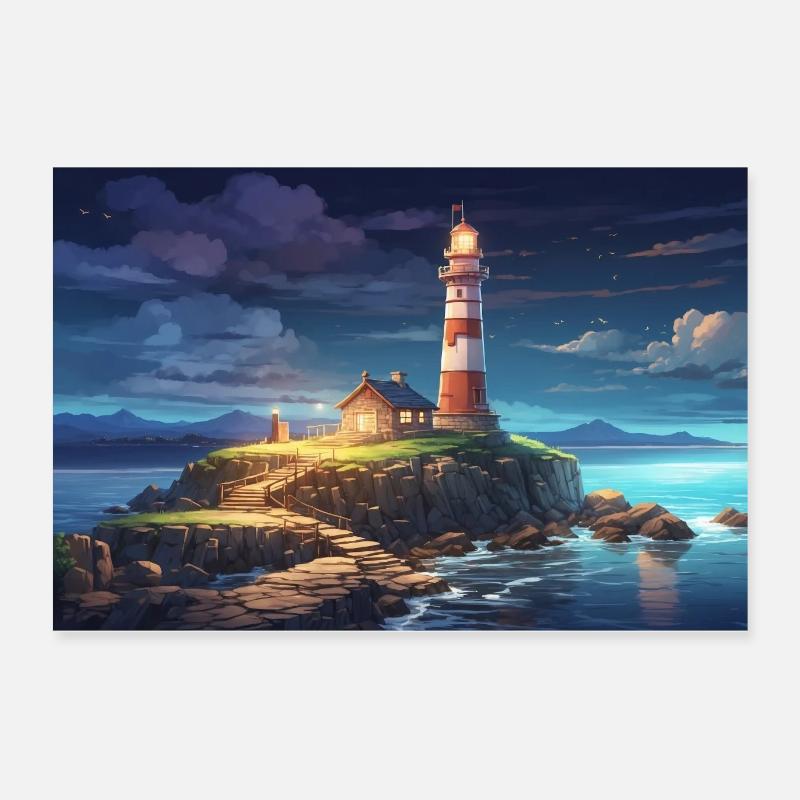 Leuchtturm-Insel Poster 60x40 cm