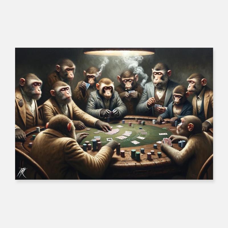 "Serata di poker primate" Poster 60x40 cm