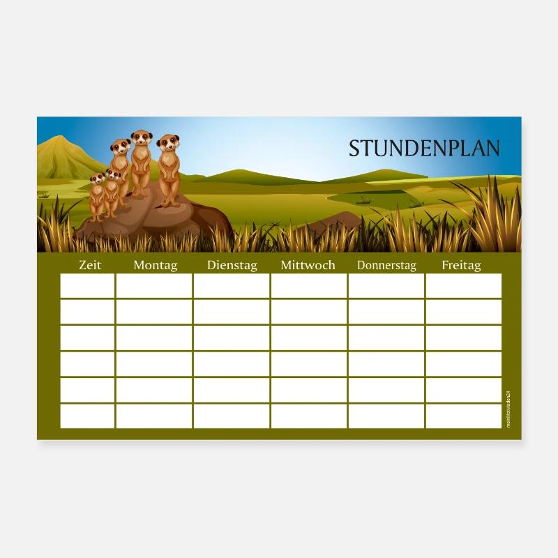 Stundenplan Erdmännchen | personalisierbar - Poster 60x40 cm - Weiß