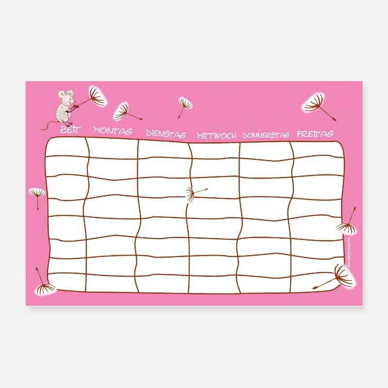 Emploi du temps Souris Pissenlit rose, personnalisable - Poster 60 x 40 cm - blanc