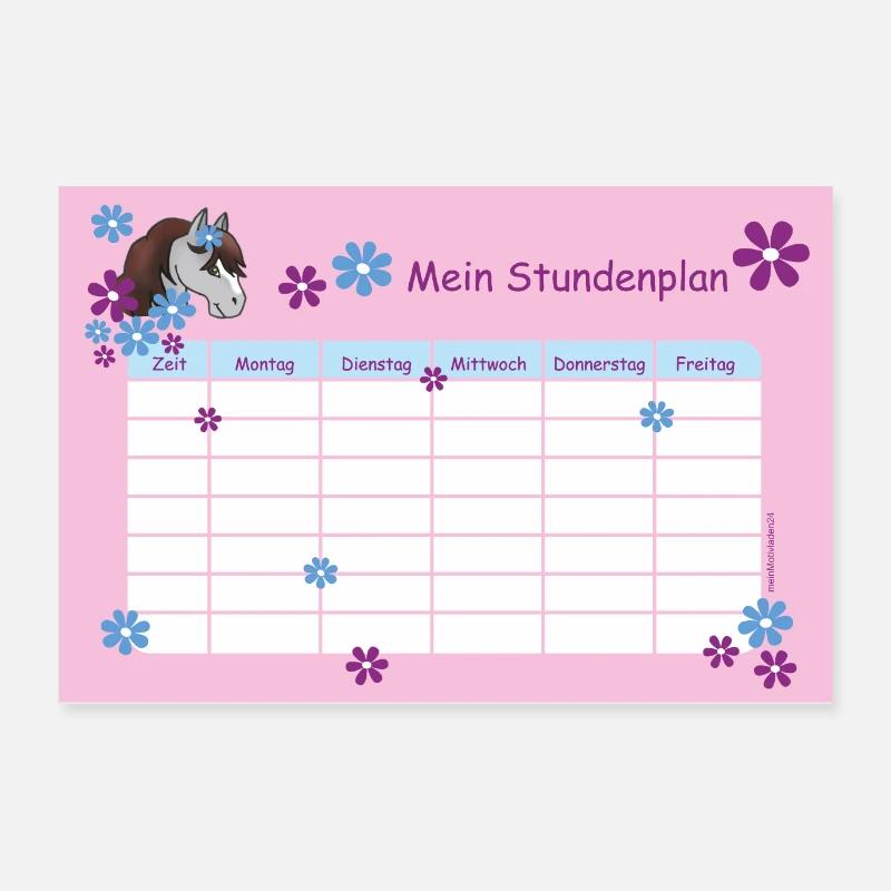 Stundenplan Pony Blumen rosa | personalisierbar - Poster 60x40 cm - Weiß