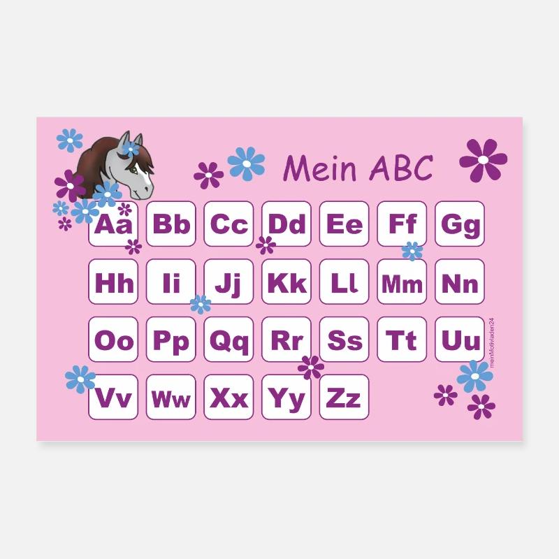 ABC Lernposter Pony mit Blumen - rosa Poster 60x40 cm