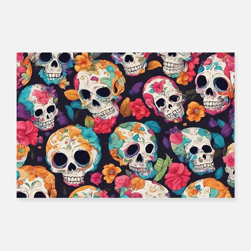 Affiche 3:2 conception de motif de crâne coloré Poster 60 x 40 cm