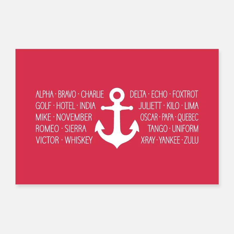 NATO-Alphabet Seefunk mit Anker Poster rot - Poster 60x40 cm - Weiß