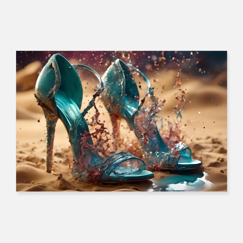 Sandales dans le sable - AI Poster 60 x 40 cm