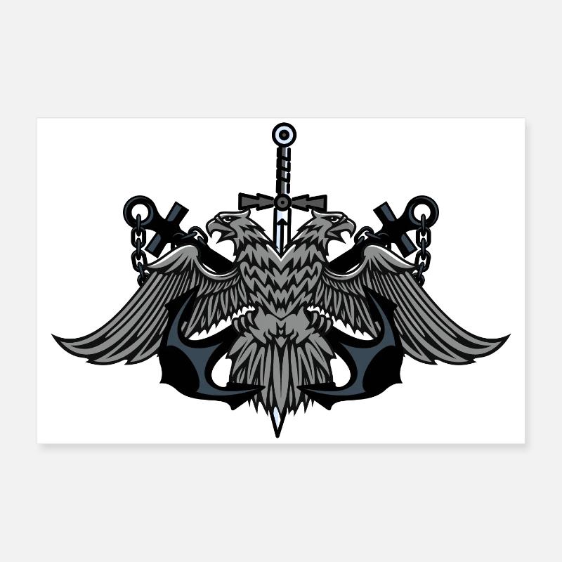 Blason de l’Aigle Jumeau avec épée Poster 60 x 40 cm