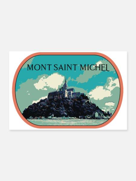 Illustration en bleu et vert du Mont Saint Michel - Poster 60 x 40 cm - blanc - Devant