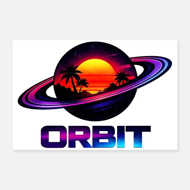 Orbite Saturn géométrique Rétro Synthwave années 80 Poster 60 x 40 cm