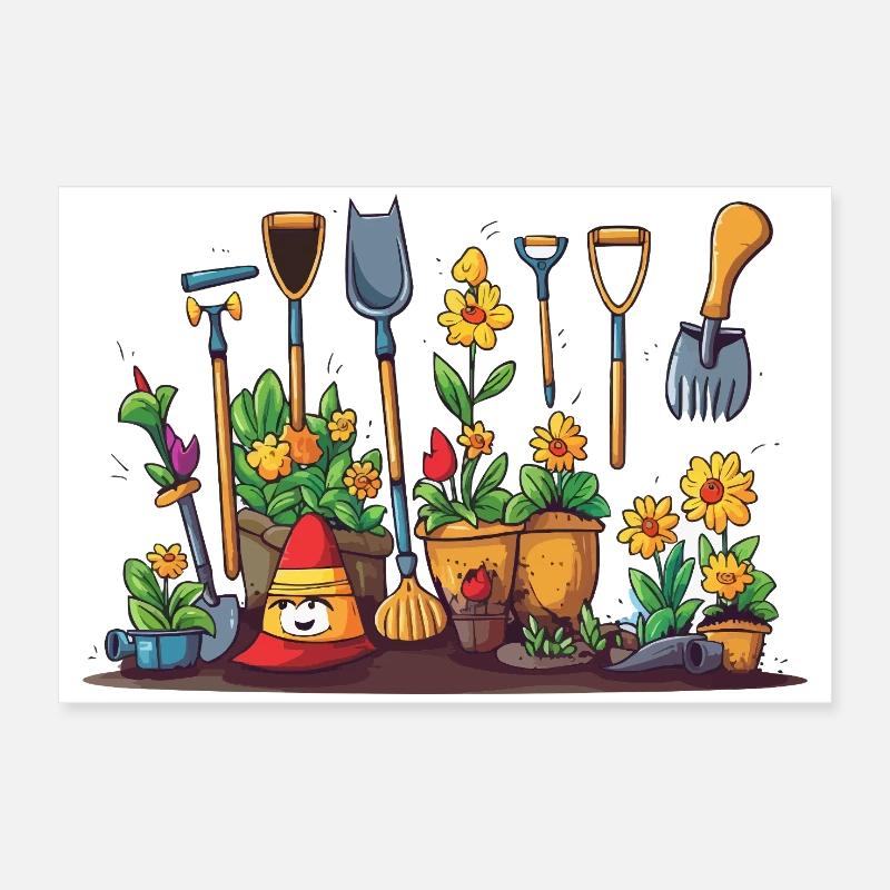 Gardening fun with flower tools Poster 24" x 16" (60x40 cm)