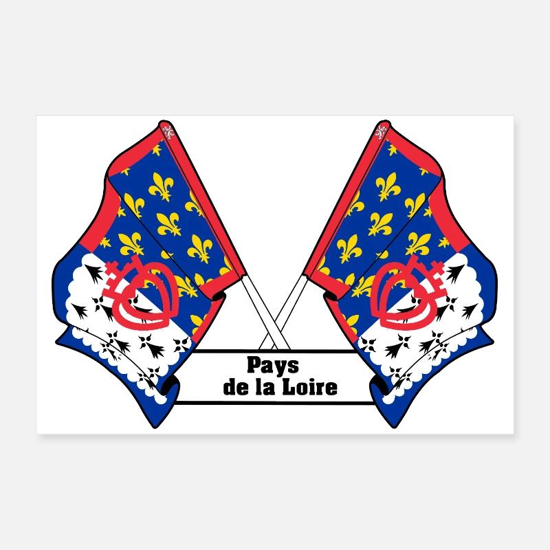 Crossed flags + text "Pays de la Loire" Poster 24" x 16" (60x40 cm)