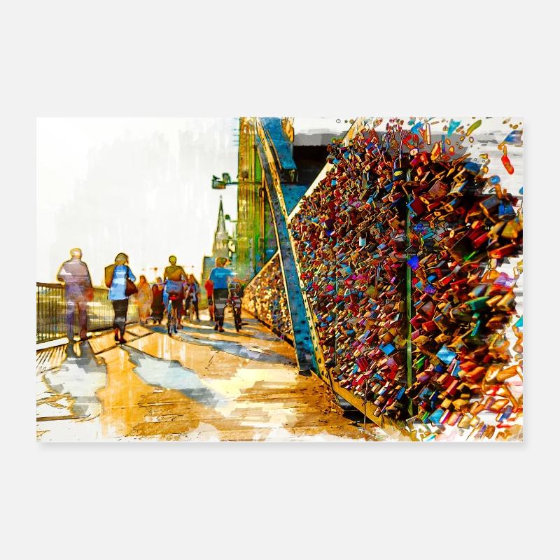 Affiche de serrures d'amour de Cologne avec cathédrale Poster 60 x 40 cm