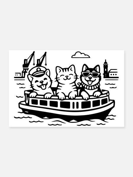 Croisière portuaire Cats Dogs Harbour Hambourg - Poster 60 x 40 cm - blanc - Devant