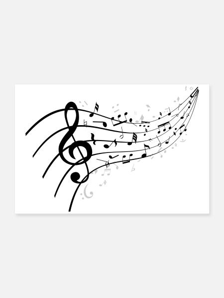 Schwarze Nacht mit Musikknoten - Poster 60x40 cm - Weiß - Vorne