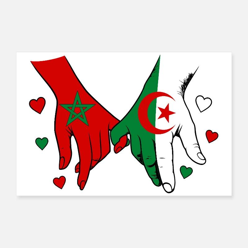 Morocco Algeria Flags Handholding Poster 24" x 16" (60x40 cm)
